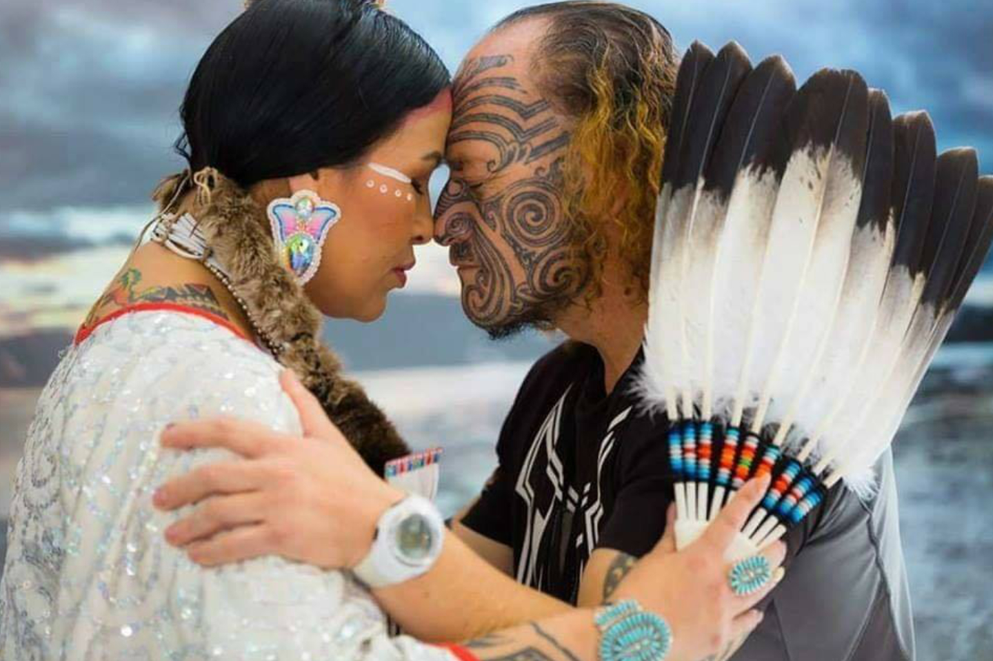 Turtle Island and Māori Nations Greet with Traditional Maori Hongi